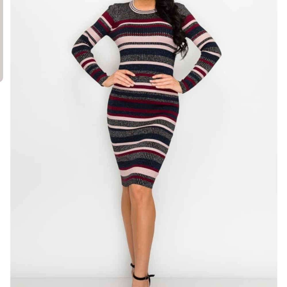 METRO GAL MULTI STRIPED RIB KNIT DRESS